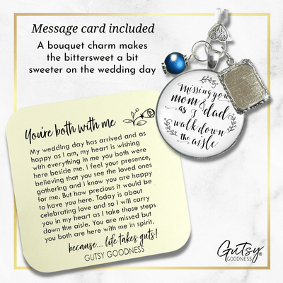 Bouquet Charm Mom Dad Of Bride Remember White Memory Parents Photo Frame Silver Blue Bead - Gutsy Goodness;Bouquet Charm Mom Dad Of Bride Remember White Memory Parents Photo Frame Silver Blue Bead - Gutsy Goodness Handmade Jewelry Gifts