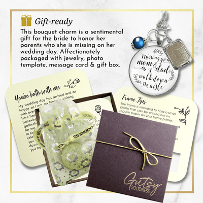 Bouquet Charm Mom Dad Of Bride Remember White Memory Parents Photo Frame Silver Blue Bead - Gutsy Goodness;Bouquet Charm Mom Dad Of Bride Remember White Memory Parents Photo Frame Silver Blue Bead - Gutsy Goodness Handmade Jewelry Gifts