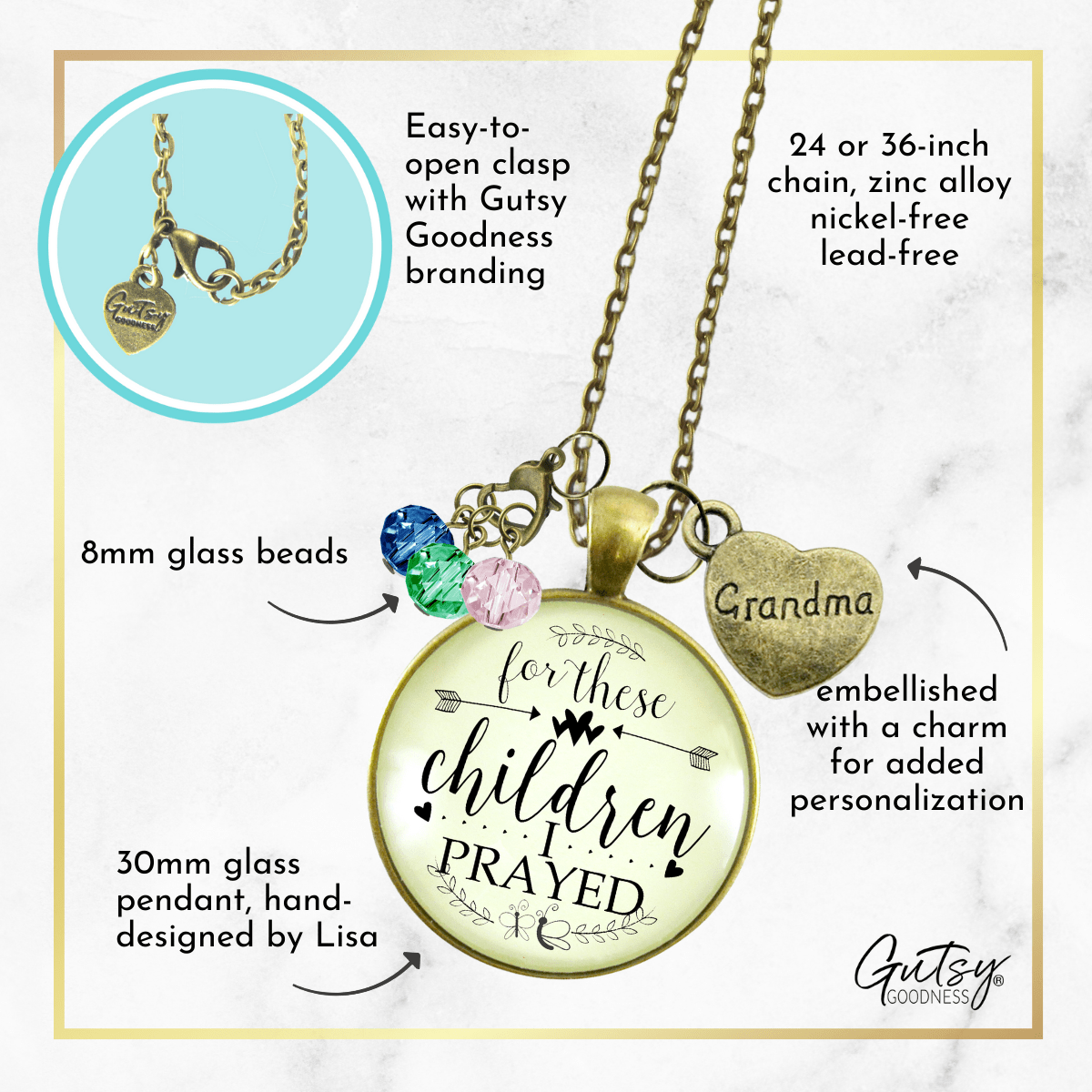 Gutsy Goodness Grandmother Necklace For These Children I Prayed Grandma Faith Charm - Gutsy Goodness;Grandmother Necklace For These Children I Prayed Grandma Faith Charm - Gutsy Goodness Handmade Jewelry Gifts