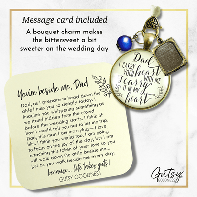 Dad I Carry Your Heart With Me I Carry It In My Heart - BRONZE - CREAM - BLUE BEAD