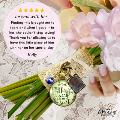 Dad I Carry Your Heart With Me I Carry It In My Heart - BRONZE - CREAM - BLUE BEAD