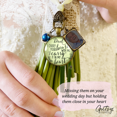 Dad I Carry Your Heart With Me I Carry It In My Heart - BRONZE - CREAM - BLUE BEAD