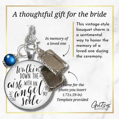 Bouquet Wedding Charm Walking Down Aisle With Angel Bridal Memorial Photo Jewelry 2 Frames  Bouquet Charm - Gutsy Goodness Handmade Jewelry