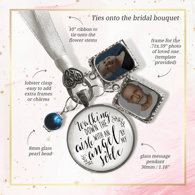 Bouquet Wedding Charm Walking Down Aisle With Angel Bridal Memorial Photo Jewelry 2 Frames  Bouquet Charm - Gutsy Goodness Handmade Jewelry