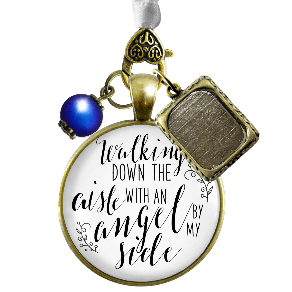 Walking Down The Aisle With An Angel By My Side - BRONZE - WHITE - BLUE BEAD - 1 FRAME