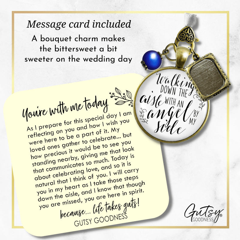 Walking Down The Aisle With An Angel By My Side - BRONZE - WHITE - BLUE BEAD - 1 FRAME