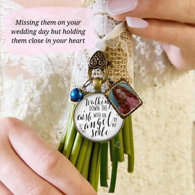 Walking Down The Aisle With An Angel By My Side - BRONZE - WHITE - BLUE BEAD - 1 FRAME