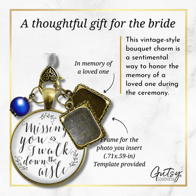 Missing You As I Walk Down the Aisle - BRONZE - WHITE- BLUE BEAD - 2 FRAMES