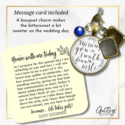 Missing You As I Walk Down the Aisle - BRONZE - WHITE- BLUE BEAD - 2 FRAMES