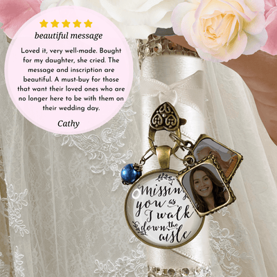 Missing You As I Walk Down the Aisle - BRONZE - WHITE- BLUE BEAD - 2 FRAMES