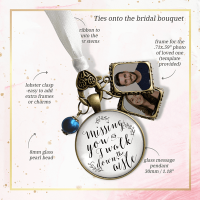Missing You As I Walk Down the Aisle - BRONZE - WHITE- BLUE BEAD - 2 FRAMES