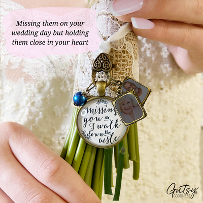 Missing You As I Walk Down the Aisle - BRONZE - WHITE- BLUE BEAD - 2 FRAMES