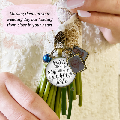 Walking Down The Aisle With An Angel By My Side - BRONZE - WHITE - BLUE BEAD - 2 FRAMES