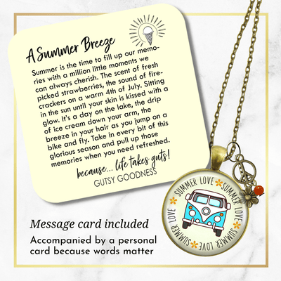 Summer Love Vintage Van Necklace Free Spirit Camper Bus Theme 70s Retro Charm Flower Peace Boho Gift  Necklace - Gutsy Goodness Handmade Jewelry
