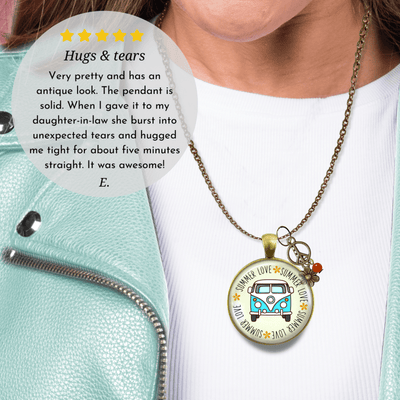 Summer Love Vintage Van Necklace Free Spirit Camper Bus Theme 70s Retro Charm Flower Peace Boho Gift  Necklace - Gutsy Goodness Handmade Jewelry