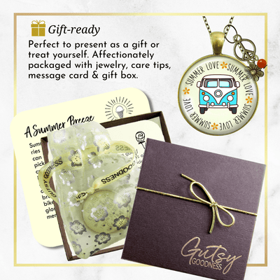 Summer Love Vintage Van Necklace Free Spirit Camper Bus Theme 70s Retro Charm Flower Peace Boho Gift  Necklace - Gutsy Goodness Handmade Jewelry
