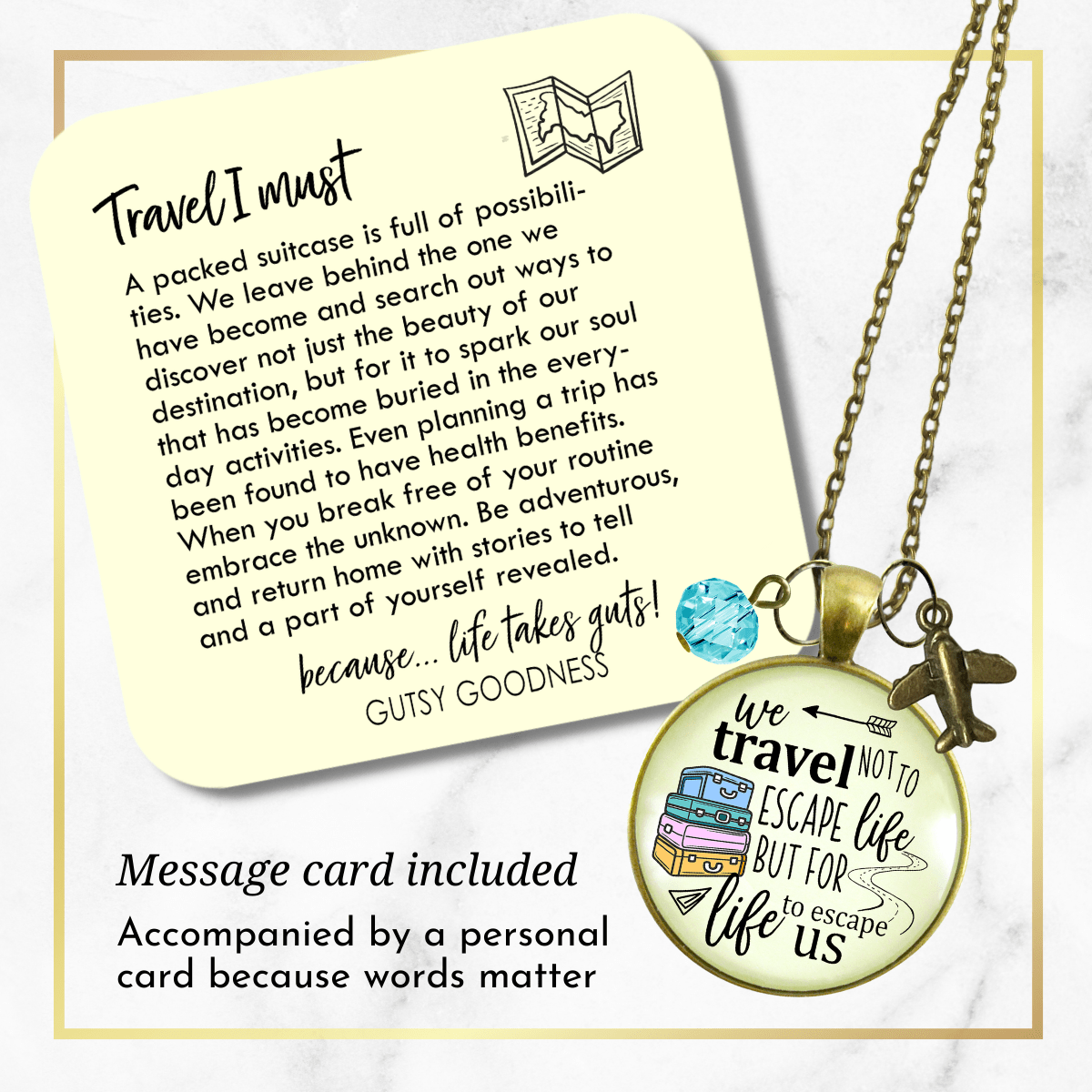 Travel Lover Necklace Wanderlust Explorer Pendant Adventure Seeker Gift Boho Chic Airplane Charm  Necklace - Gutsy Goodness Handmade Jewelry