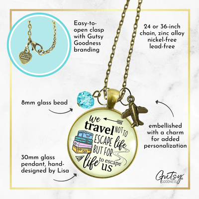 Travel Lover Necklace Wanderlust Explorer Pendant Adventure Seeker Gift Boho Chic Airplane Charm  Necklace - Gutsy Goodness Handmade Jewelry