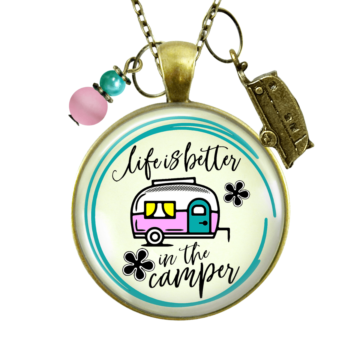 Camper Necklace Life Is Better Happy Camping Retro Chic Fifth-Wheel Jewelry Trailer RV Charm Gift  Necklace - Gutsy Goodness Handmade Jewelry