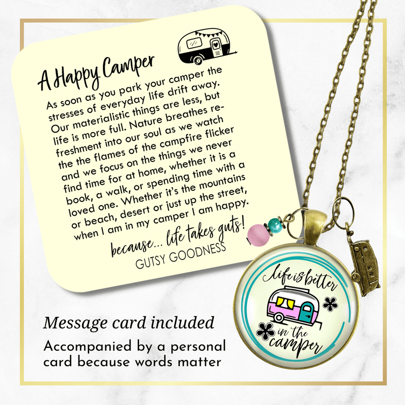 Camper Necklace Life Is Better Happy Camping Retro Chic Fifth-Wheel Jewelry Trailer RV Charm Gift  Necklace - Gutsy Goodness Handmade Jewelry