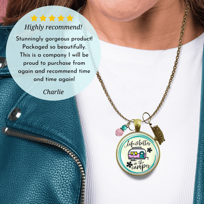 Camper Necklace Life Is Better Happy Camping Retro Chic Fifth-Wheel Jewelry Trailer RV Charm Gift  Necklace - Gutsy Goodness Handmade Jewelry