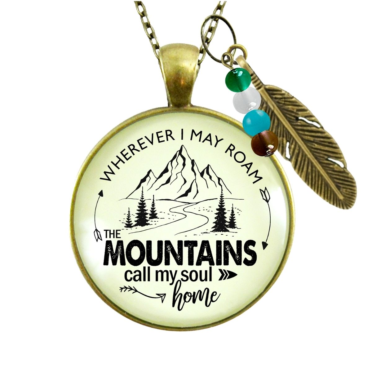 Handmade Gutsy Goodness Jewelry Wherever I Roam The Mountains Call My Soul Home Necklace Nature Theme Womens Jewelry & Message Card