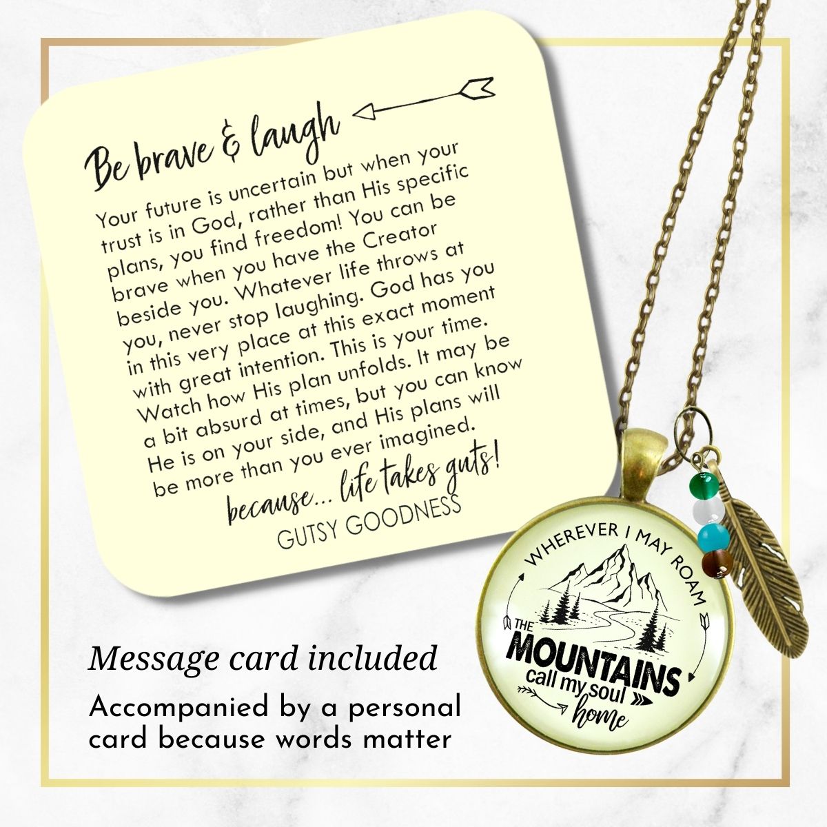 Handmade Gutsy Goodness Jewelry Wherever I Roam The Mountains Call My Soul Home Necklace Nature Theme Jewelry & Message Card