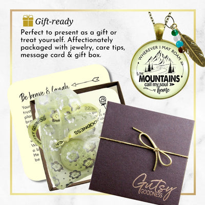 Handmade Gutsy Goodness Jewelry Wherever I Roam The Mountains Call My Soul Home Necklace Nature Theme Womens Jewelry & Message Card