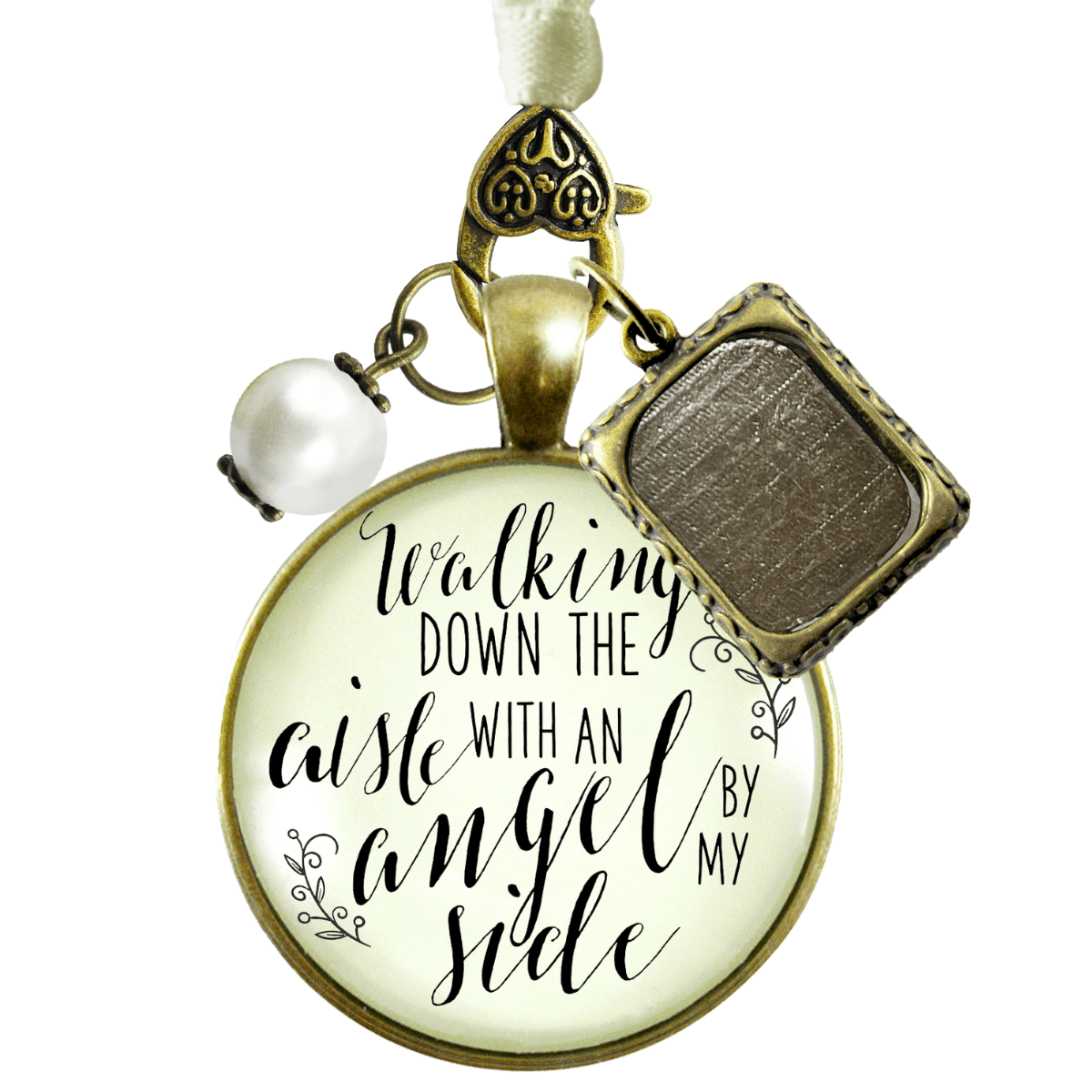 Walking Down The Aisle With An Angel By My Side - BRONZE - CREAM - WHITE BEAD - 1 FRAME