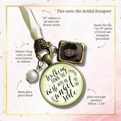 Walking Down The Aisle With An Angel By My Side - BRONZE - CREAM - WHITE BEAD - 1 FRAME
