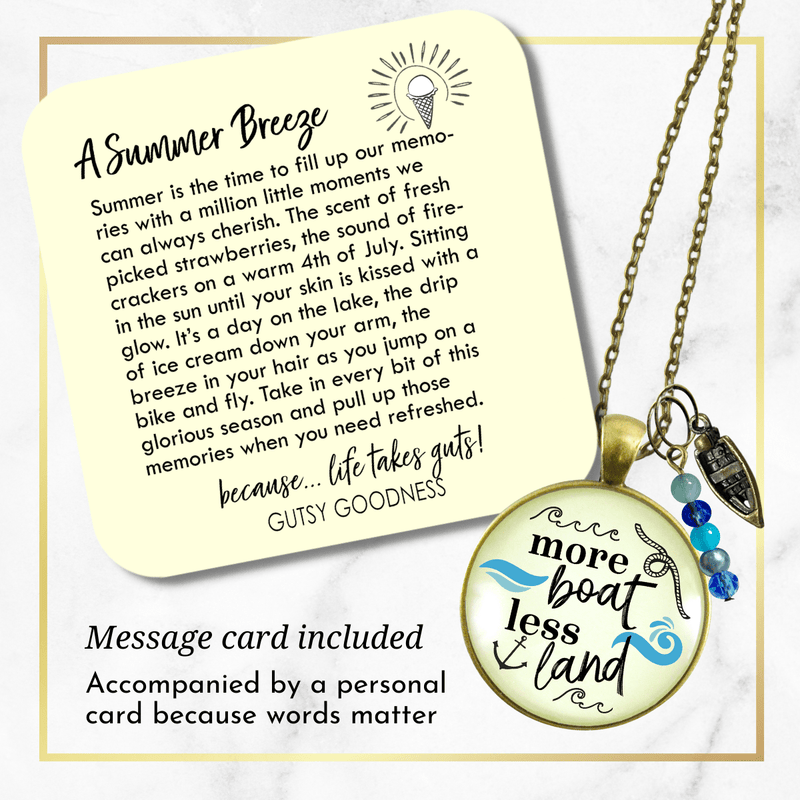 Boaters Necklace More Boat Less Land Nautical Sea Lake Life Pendant Boating Sea Glass Style Charms  Necklace - Gutsy Goodness Handmade Jewelry