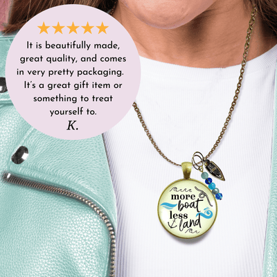 Boaters Necklace More Boat Less Land Nautical Sea Lake Life Pendant Boating Sea Glass Style Charms  Necklace - Gutsy Goodness Handmade Jewelry