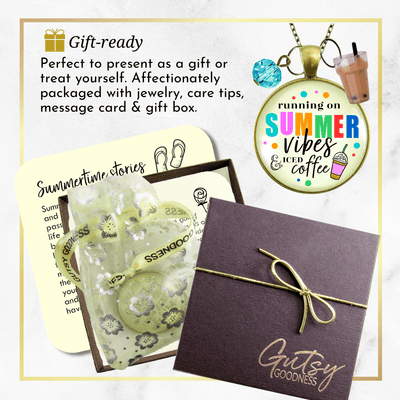 Summer Vibes Iced Coffee Necklace Colorful Beach Life Handmade Retro Chic Pendant Summertime Quote Coffee Lover BFF Gift Resin Kawaii Charm  Necklace - Gutsy Goodness Handmade Jewelry