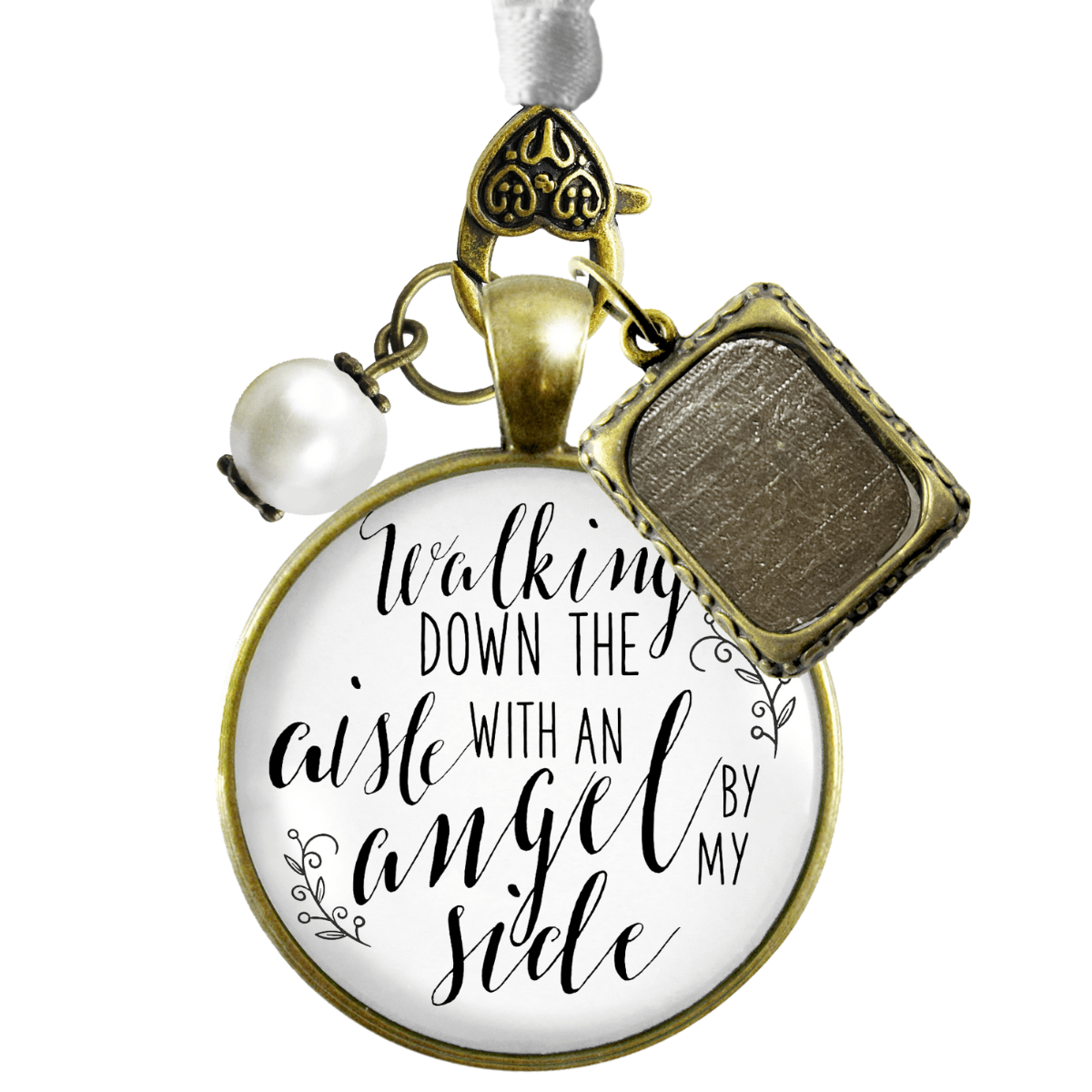 Walking Down The Aisle With An Angel By My Side - BRONZE - WHITE - WHITE BEAD - 1 FRAME