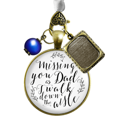 Bridal Bouquet Charm Missing You Dad White Vintage Wedding Father Memorial Frame  Bouquet Charm - Gutsy Goodness Handmade Jewelry