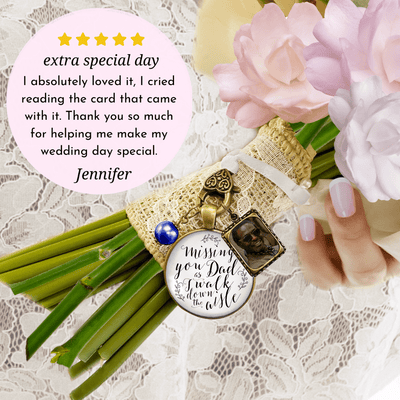 Bridal Bouquet Charm Missing You Dad White Vintage Wedding Father Memorial Frame  Bouquet Charm - Gutsy Goodness Handmade Jewelry