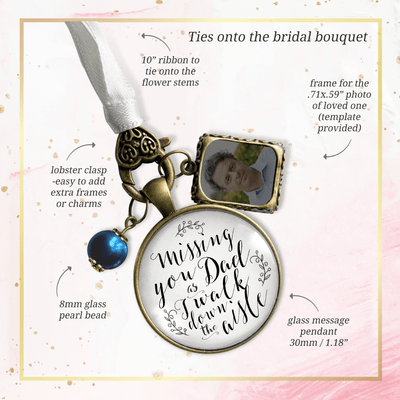 Bridal Bouquet Charm Missing You Dad White Vintage Wedding Father Memorial Frame  Bouquet Charm - Gutsy Goodness Handmade Jewelry