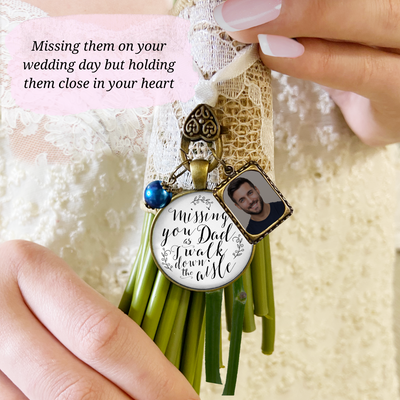 Bridal Bouquet Charm Missing You Dad White Vintage Wedding Father Memorial Frame  Bouquet Charm - Gutsy Goodness Handmade Jewelry