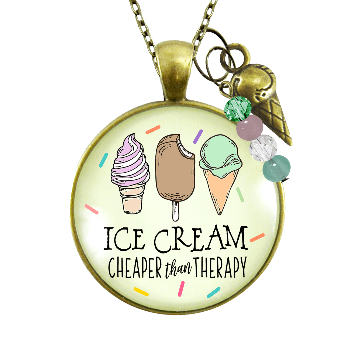 Ice Cream Necklace Cheaper Than Therapy Retro Ice Cream Cone Charm BFF Gift Pendant Summer Jewelry  Necklace - Gutsy Goodness Handmade Jewelry
