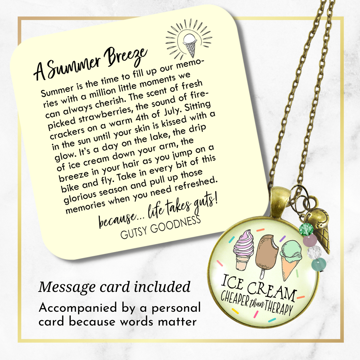 Ice Cream Necklace Cheaper Than Therapy Retro Ice Cream Cone Charm BFF Gift Pendant Summer Jewelry  Necklace - Gutsy Goodness Handmade Jewelry