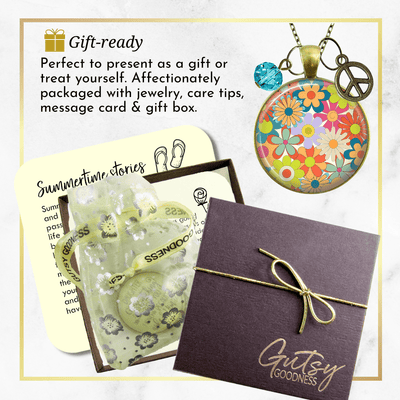 Groovy Flowers 70s Fashion Inspired Retro Necklace Bronze Pendant Summer Style Peace Symbol Charm  Necklace - Gutsy Goodness Handmade Jewelry