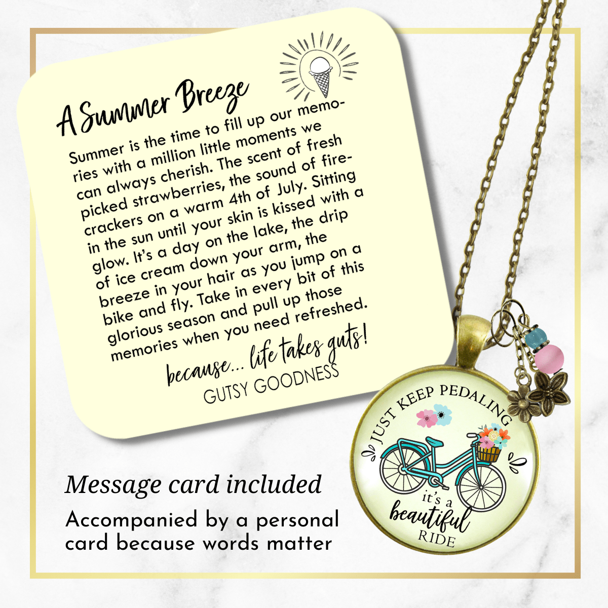 Just Keep Pedaling Bicycle Necklace Beautiful Ride Summer Boho Chic Colorful Pendant Flower Charms  Necklace - Gutsy Goodness Handmade Jewelry