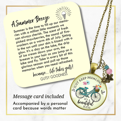 Just Keep Pedaling Bicycle Necklace Beautiful Ride Summer Boho Chic Colorful Pendant Flower Charms  Necklace - Gutsy Goodness Handmade Jewelry