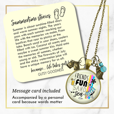 Friends Fun Sand Sea Charm Necklace Summer Ocean Handmade Beach Vacay Jewelry Sea Glass Style Bead  Necklace - Gutsy Goodness Handmade Jewelry