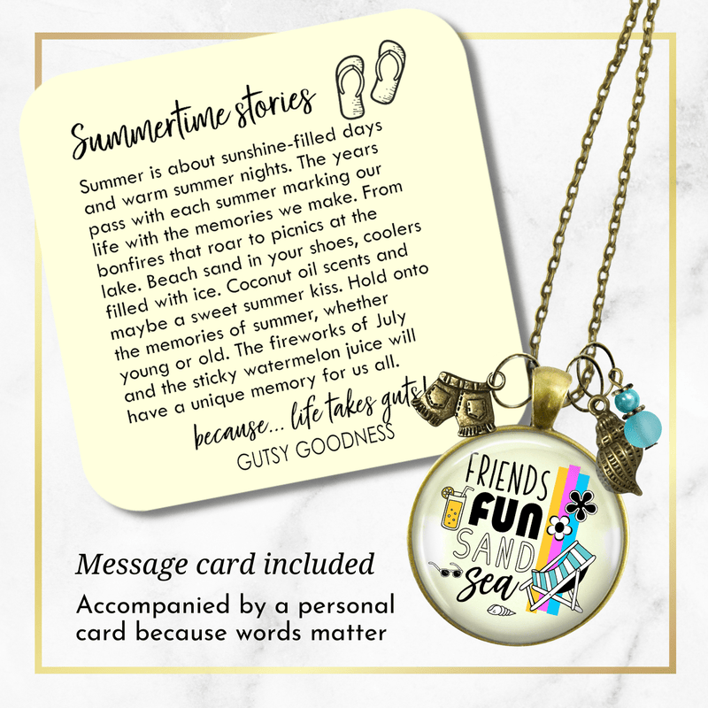 Friends Fun Sand Sea Charm Necklace Summer Ocean Handmade Beach Vacay Jewelry Sea Glass Style Bead  Necklace - Gutsy Goodness Handmade Jewelry