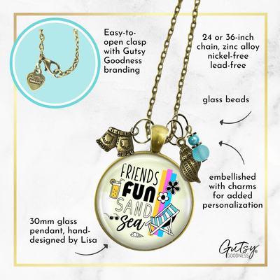 Friends Fun Sand Sea Charm Necklace Summer Ocean Handmade Beach Vacay Jewelry Sea Glass Style Bead  Necklace - Gutsy Goodness Handmade Jewelry