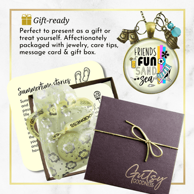 Friends Fun Sand Sea Charm Necklace Summer Ocean Handmade Beach Vacay Jewelry Sea Glass Style Bead  Necklace - Gutsy Goodness Handmade Jewelry