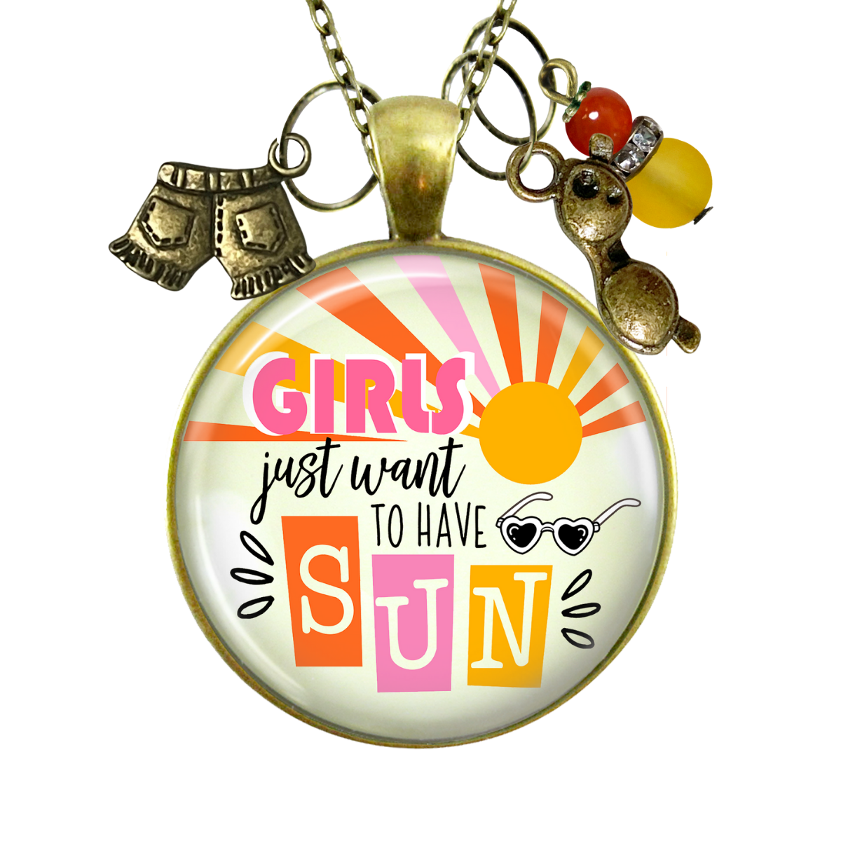 Girls Just Want To Have Sun Summertime Keychain 70s Retro Fashion Tassel Jewelry Sunglasses Charm  Necklace - Gutsy Goodness Handmade Jewelry