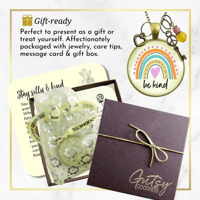 Be Kind Summer Boho Style Rainbow Necklace Peace Symbol Charm Pendant Vintage Vibe Gift Jewelry  Necklace - Gutsy Goodness Handmade Jewelry