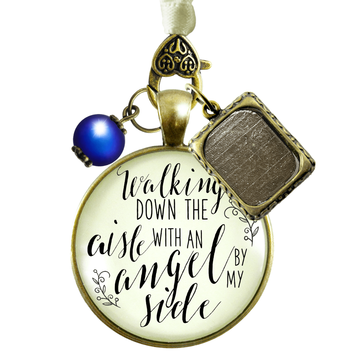 Walking Down The Aisle With An Angel By My Side - BRONZE - CREAM - BLUE BEAD - 1 FRAME